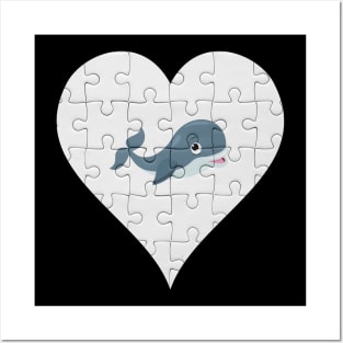 Jigsaw  Whale Heart Design - Fish Whale Posters and Art